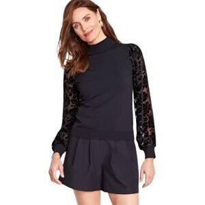 INC International Concepts Women's Velvet-Sleeve Top in Deep Black